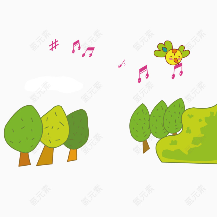 矢量绿色植物蝴蝶音符