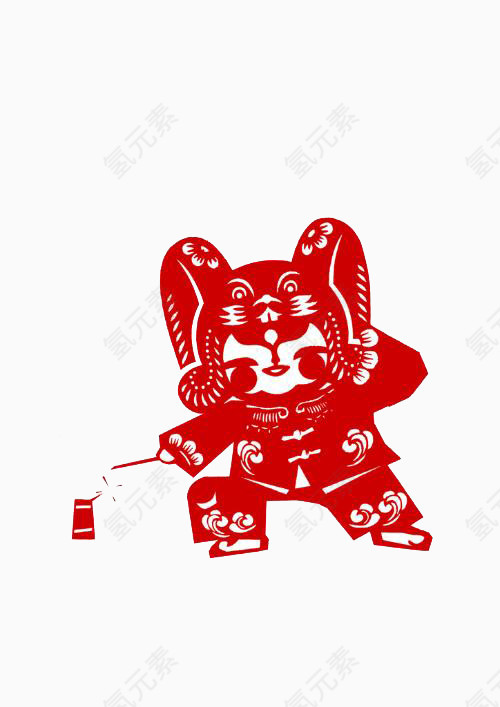 小孩放鞭炮剪纸