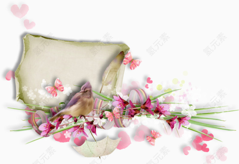 粉色爱心小鸟装饰