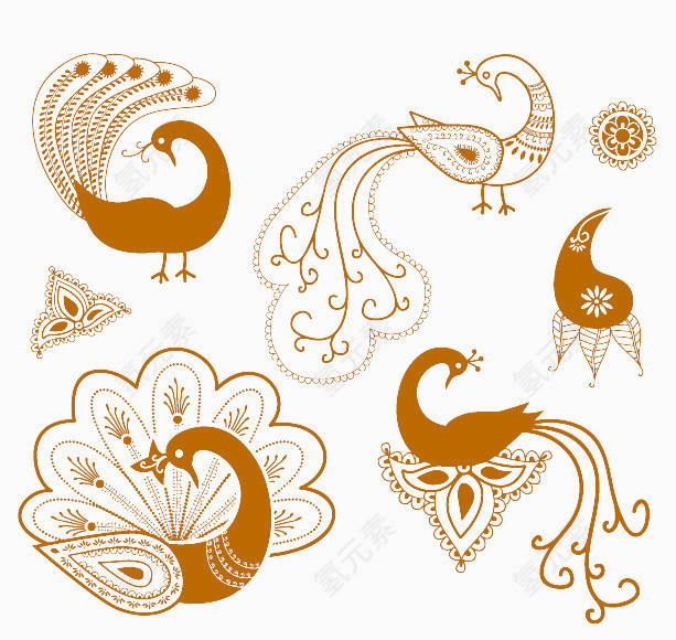 黄色简易孔雀图形