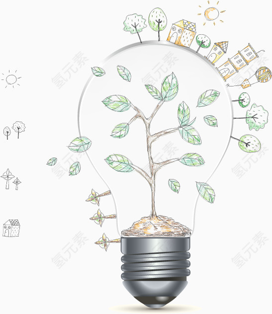 创意灯泡统计图素材