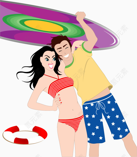 撑太阳伞的少男少女矢量图