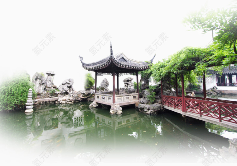 优美水上长廊亭海报效果