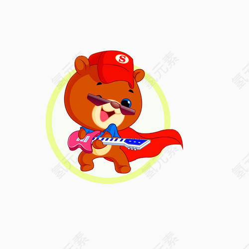 小清新戴红帽子玩吉他的熊