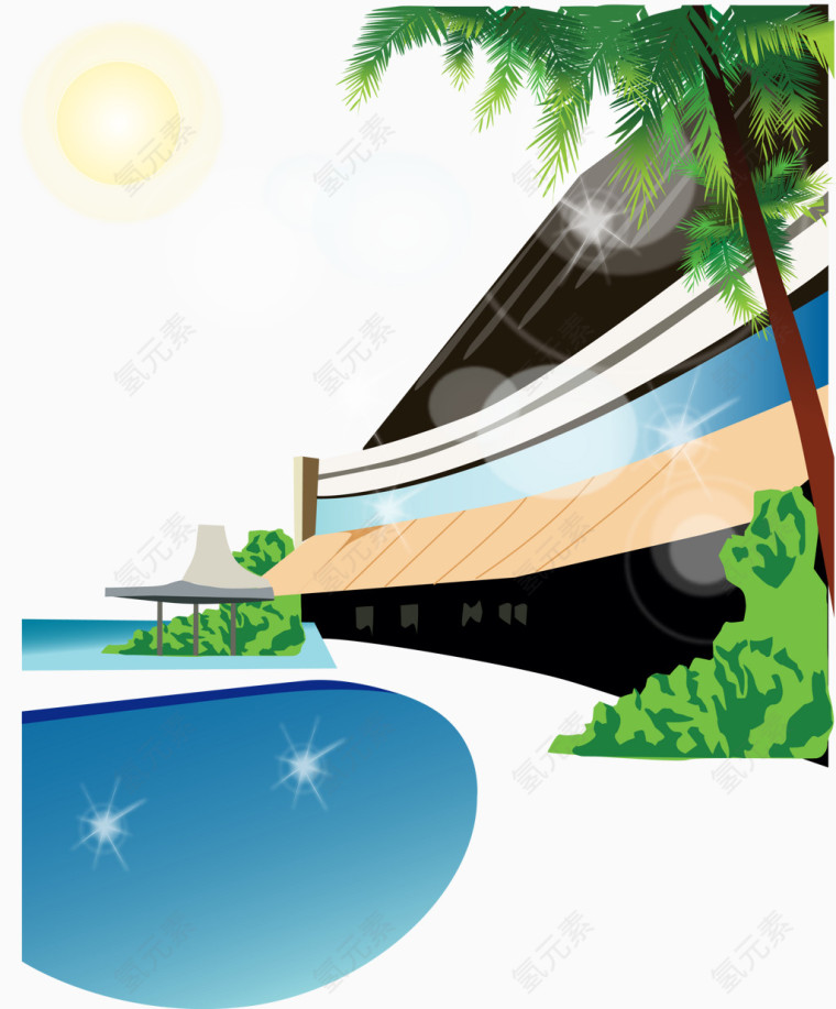 海边椰树风景矢量图