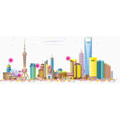 卡通彩色上海城市矢量
