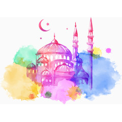 彩色水彩清真建筑矢量图