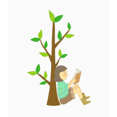 坐在树下读书的女孩