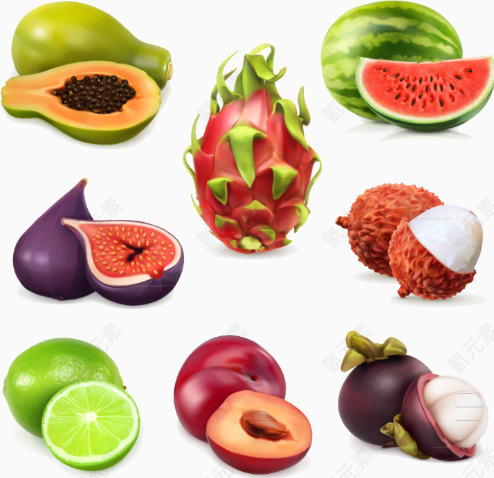 美味水果和切面设计矢量素材