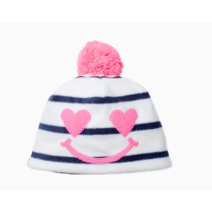 可爱风格绒球装饰抓绒帽笑脸