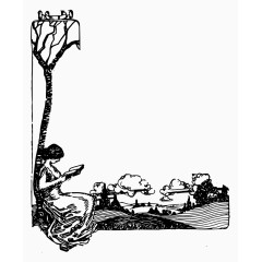 欧式手绘黑白女士在读书