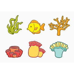 卡通珊瑚礁和鱼