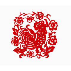 红色鸡年剪纸