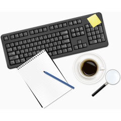 黑色键盘笔记本和咖啡