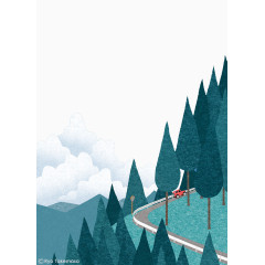 手绘盘山道上的汽车