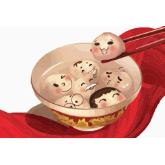喜庆红色飘带与美味汤圆