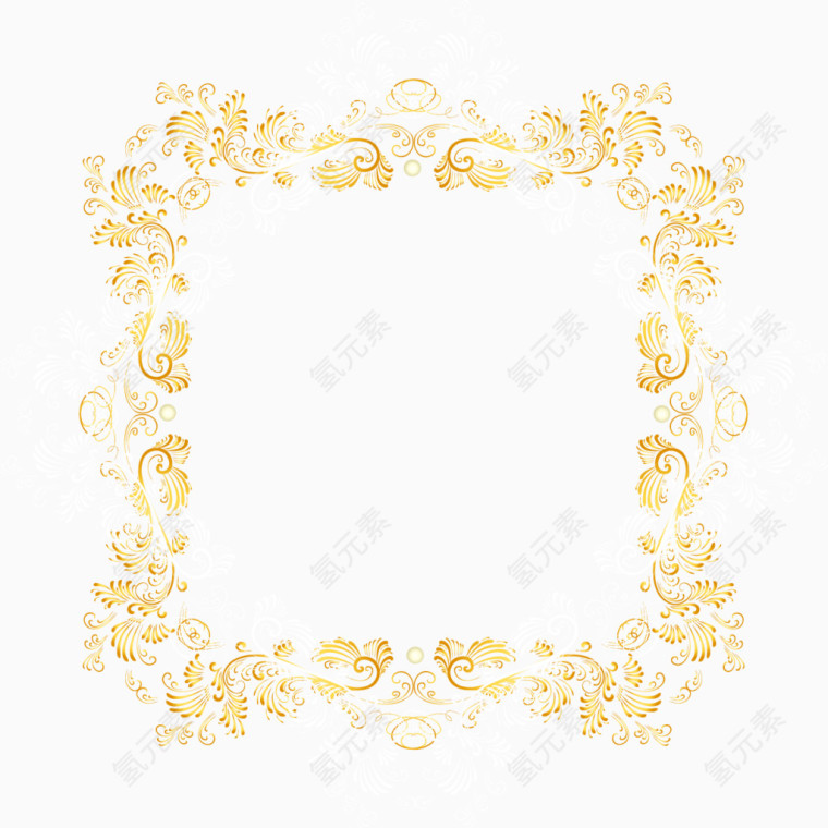 矢量手绘金色花纹边框