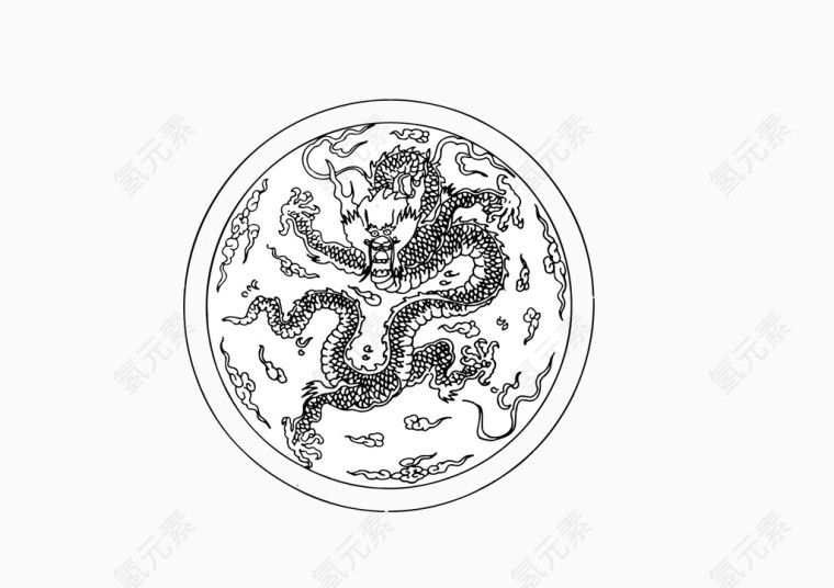 中国风黑白龙图腾器皿