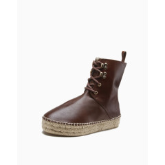 西班牙进口棕色牛皮低筒靴子