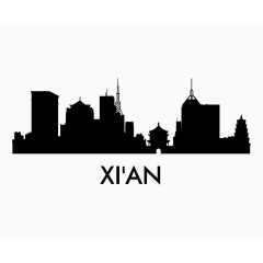 黑色城市地标建筑剪影西安