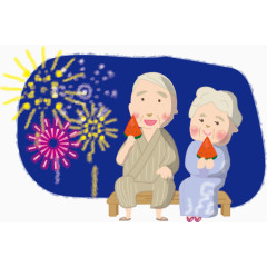 参加花火大会的老人