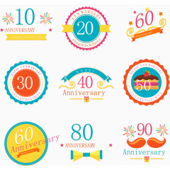 彩色周年纪念标签矢量素材