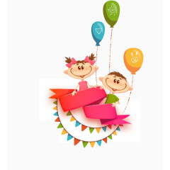 卡通人物和折纸气球