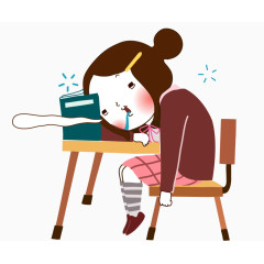 卡通手绘女娃娃课桌打瞌睡
