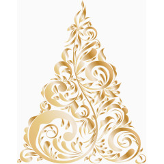 矢量手绘金色花纹装饰圣诞树