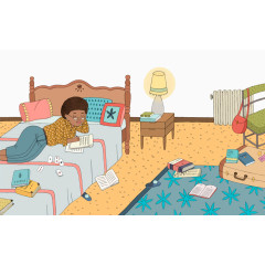 女孩在家写作业图案