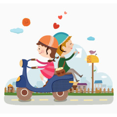 男女朋友坐电动车