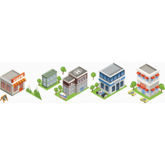 建筑高楼城镇都市地产立体房屋模型矢量