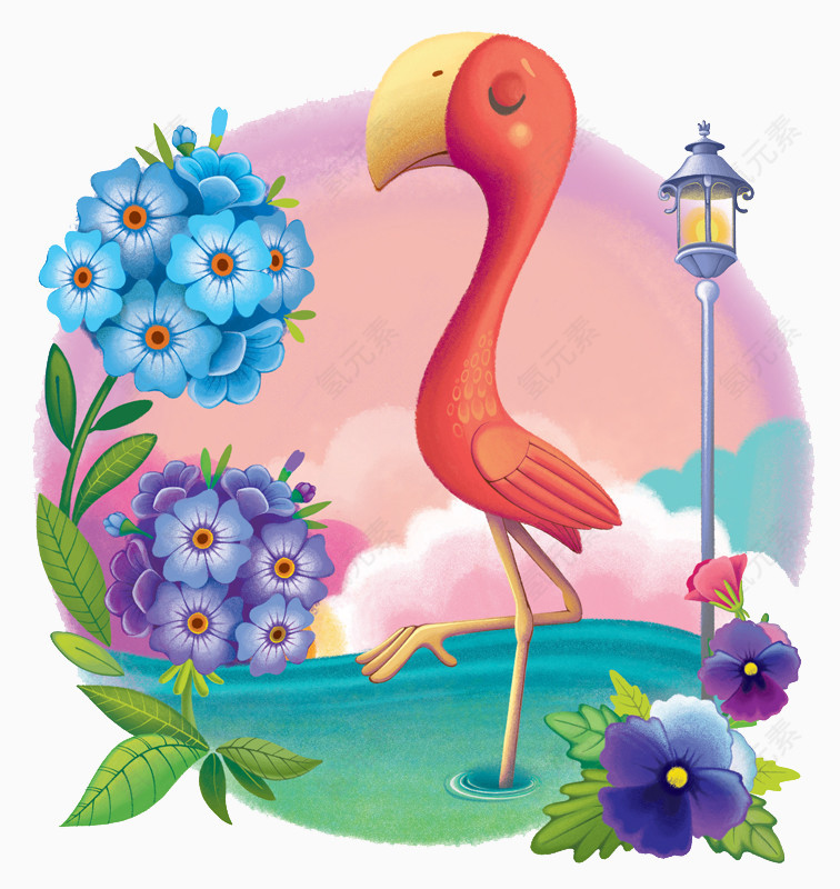 手绘大嘴鸟标签.