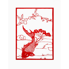 锦鲤荷花玉兰剪纸窗花