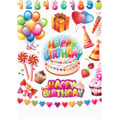 缤纷卡通生日元素矢量素材