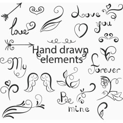 矢量手绘装饰图案树叶爱心