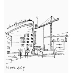 手绘卡通风景线描