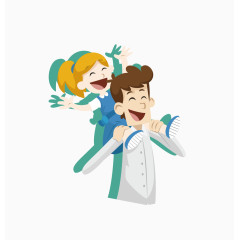 矢量彩色欢乐父女父亲节