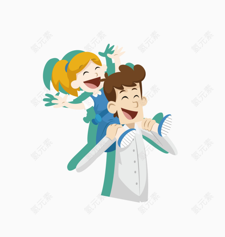 矢量彩色欢乐父女父亲节