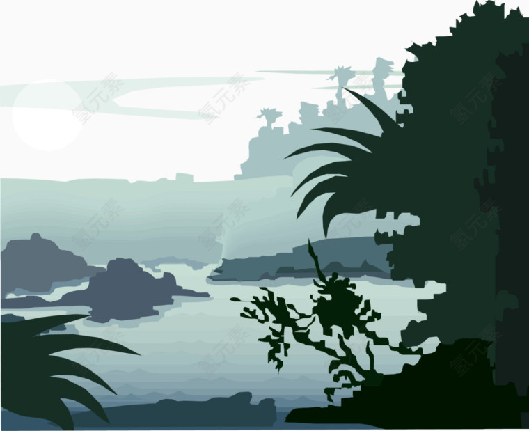 灰绿湖泊矢量