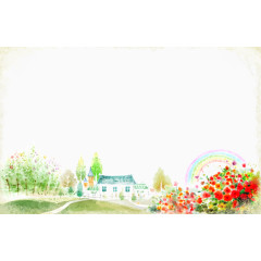 手绘风景画小村庄