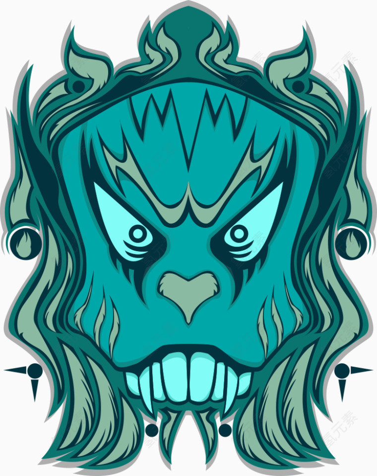 矢量绿色骷髅头印花