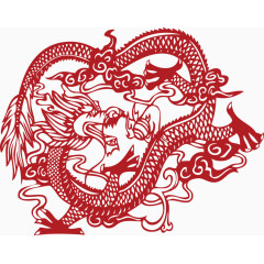 中国风红色龙剪纸