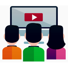 矢量卡通家庭成员坐在一起看电视