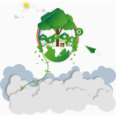 矢量地球上的绿树和彩虹