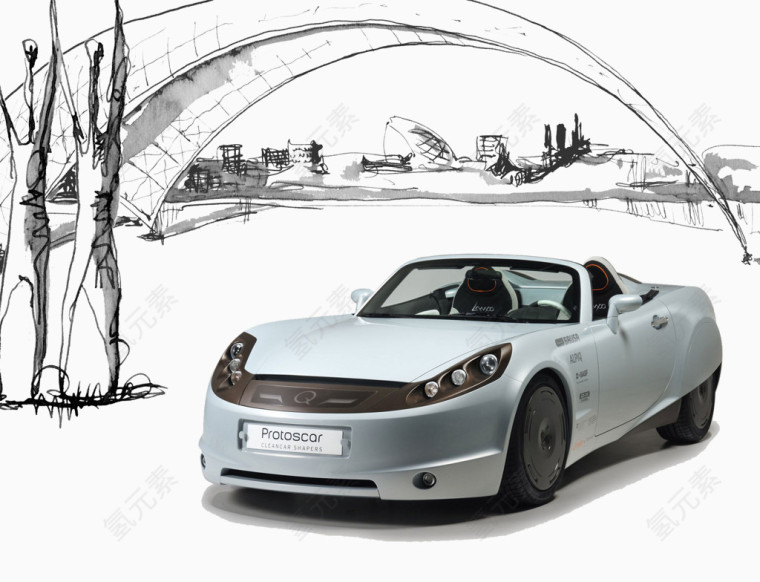 水墨风背景概念车