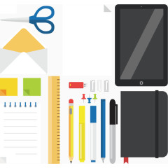 矢量手绘扁平文具