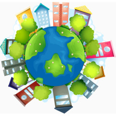 卡通地球上的高楼大厦