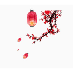 纸灯笼和梅花免抠素材