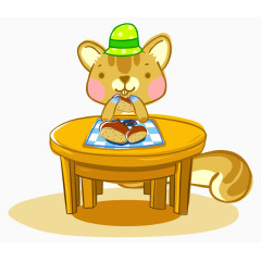 卡通手绘戴帽子吃东西松鼠